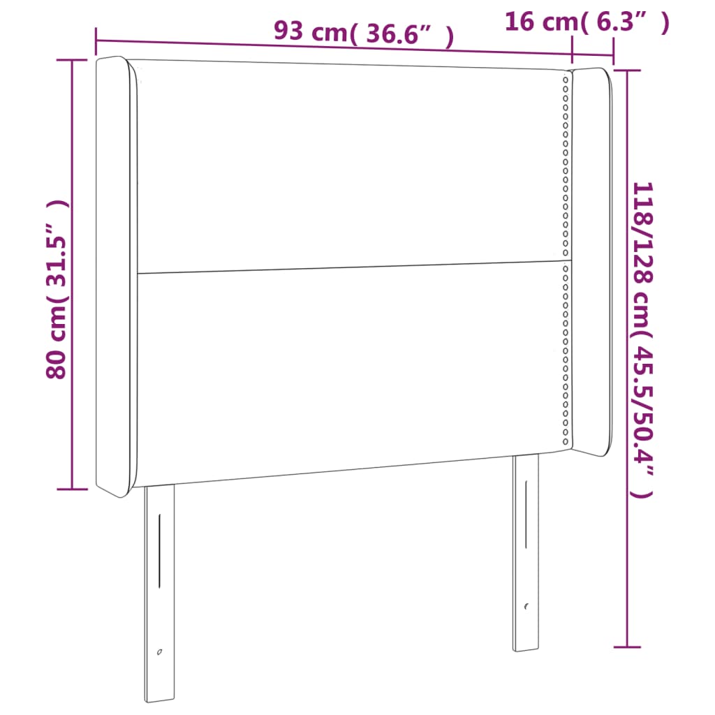 Kopfteil mit Ohren Schwarz 93x16x118/128 cm Samt