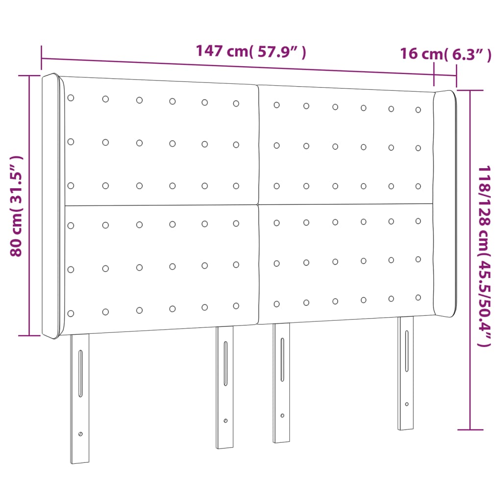 Kopfteil mit Ohren Schwarz 147x16x118/128 cm Kunstleder