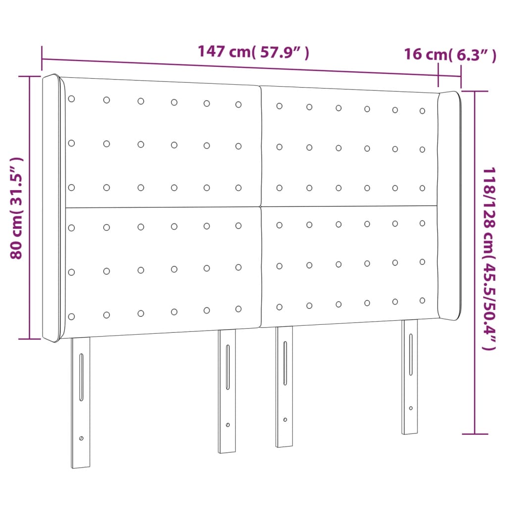 Kopfteil mit Ohren Schwarz 147x16x118/128 cm Stoff