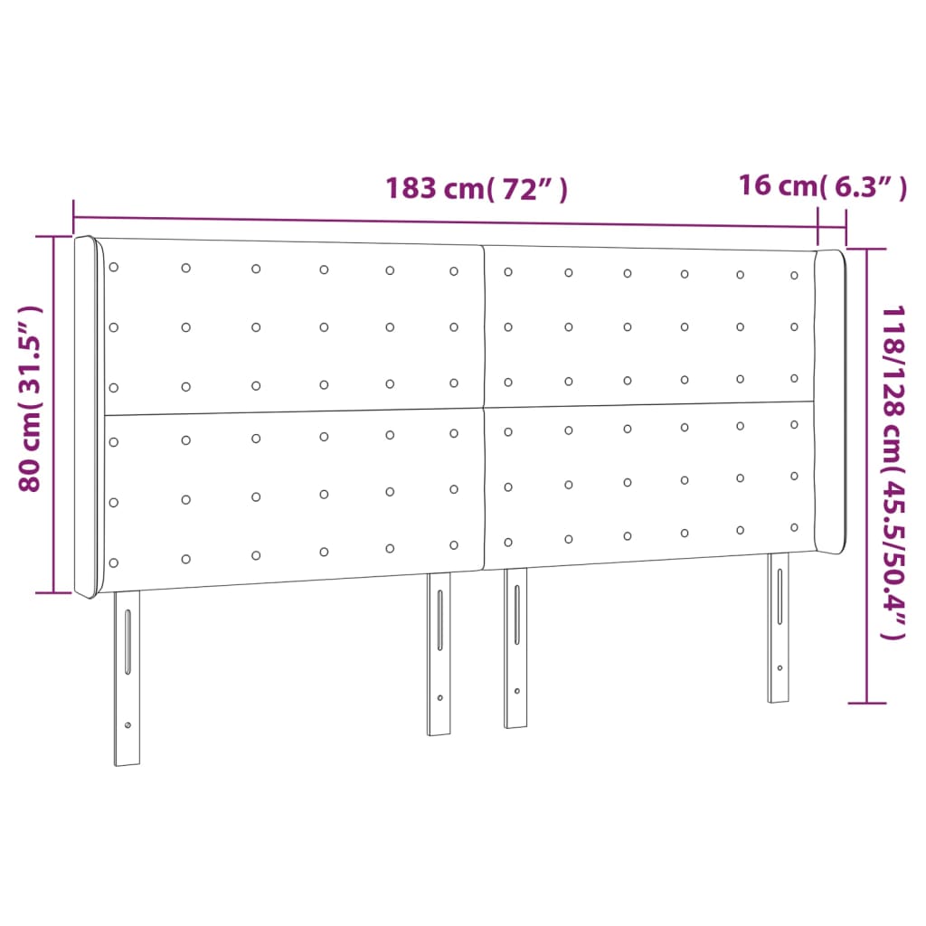 Kopfteil mit Ohren Hellgrau 183x16x118/128 cm Stoff