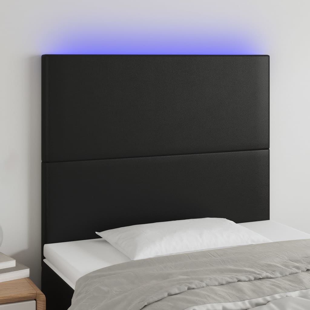 LED Kopfteil Schwarz 80x5x118/128 cm Kunstleder