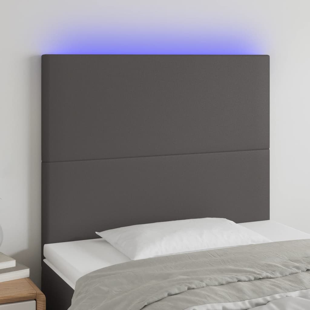 LED Kopfteil Grau 80x5x118/128 cm Kunstleder