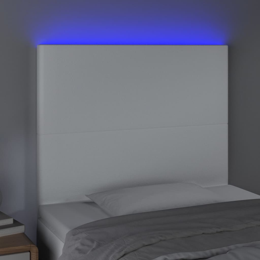 LED Kopfteil Weiß 90x5x118/128 cm Kunstleder