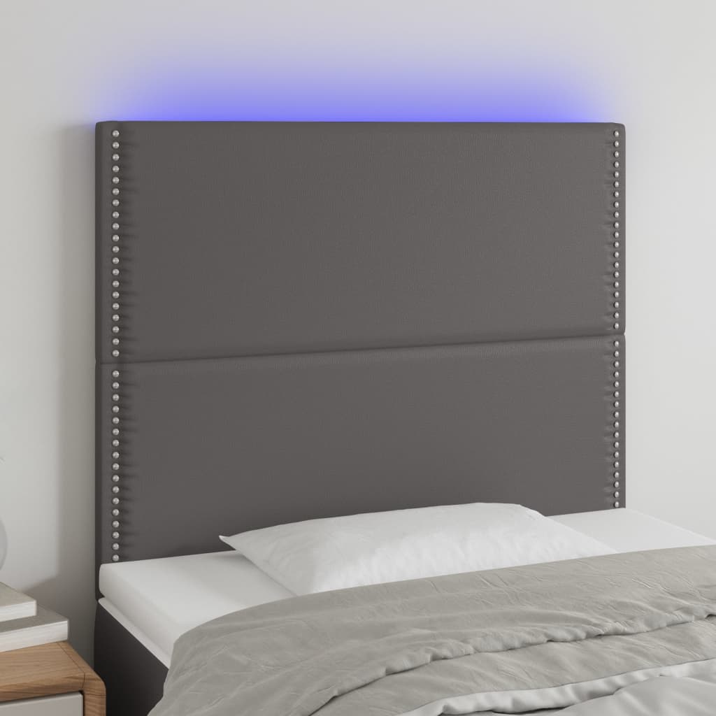 LED Kopfteil Grau 90x5x118/128 cm Kunstleder