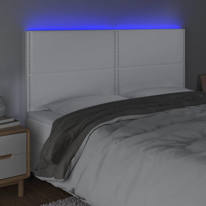 LED Kopfteil Weiß 160x5x118/128 cm Kunstleder