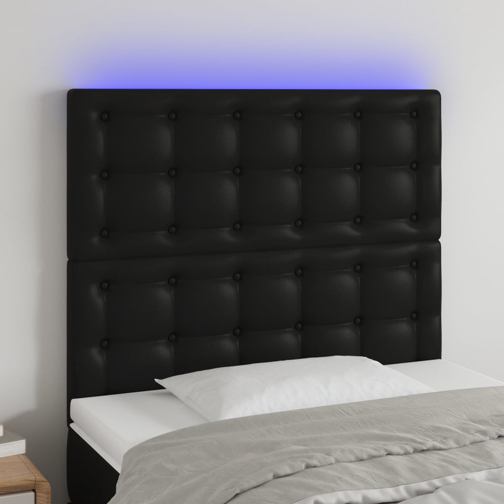 LED Kopfteil Schwarz 80x5x118/128 cm Kunstleder