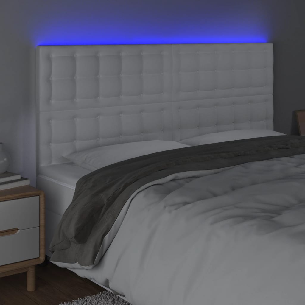 LED Kopfteil Weiß 180x5x118/128 cm Kunstleder