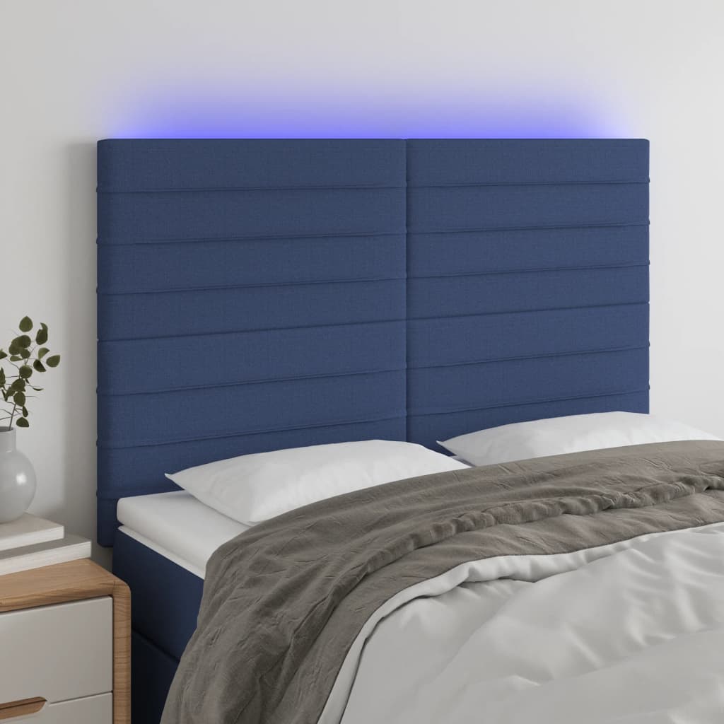 LED Kopfteil Blau 144x5x118/128 cm Stoff