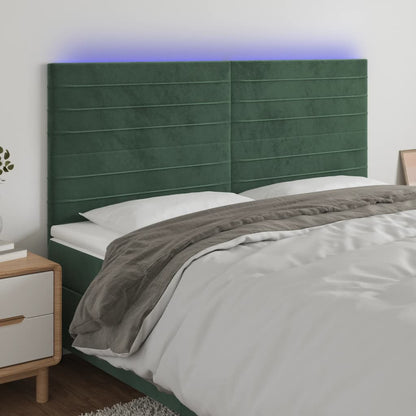 LED Kopfteil Dunkelgrün 180x5x118/128 cm Samt