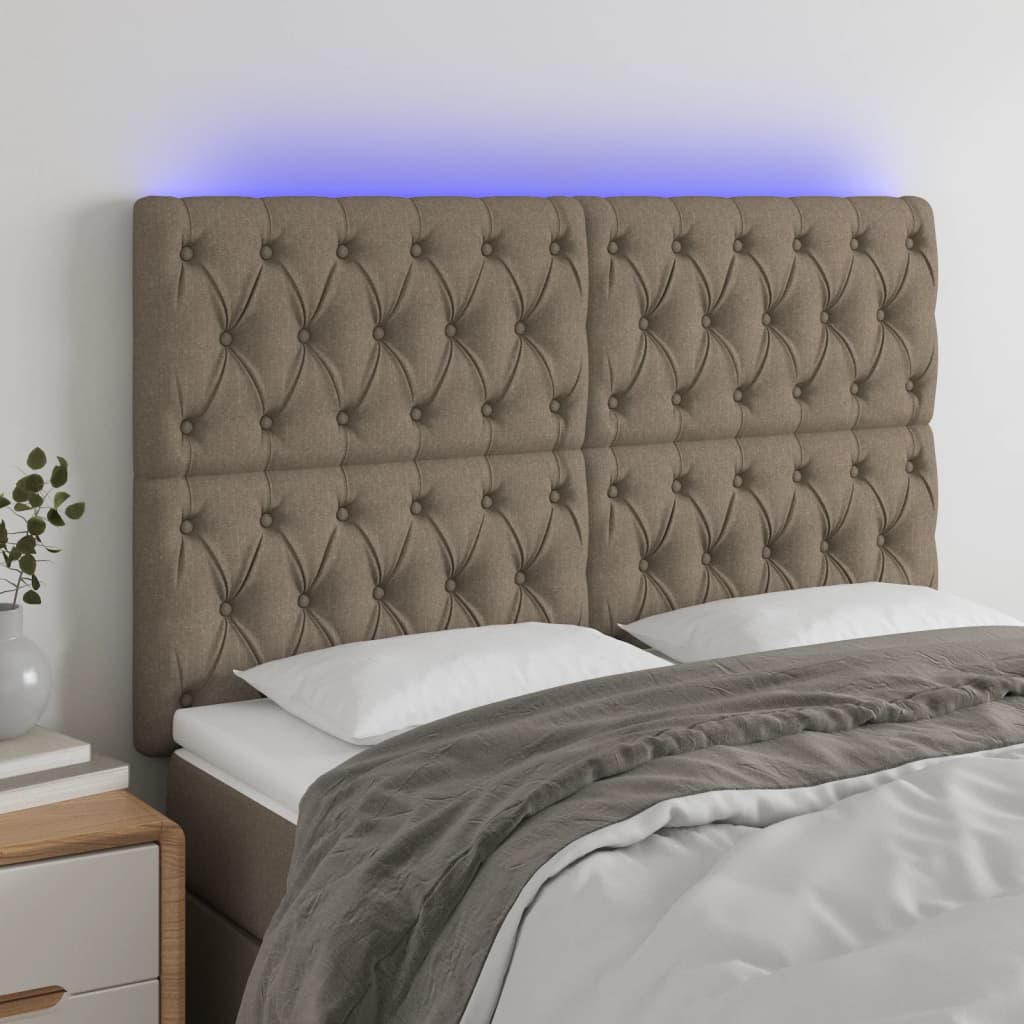 LED Kopfteil Taupe 144x7x118/128 cm Stoff