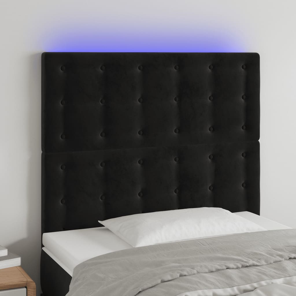 LED Kopfteil Schwarz 100x5x118/128 cm Samt