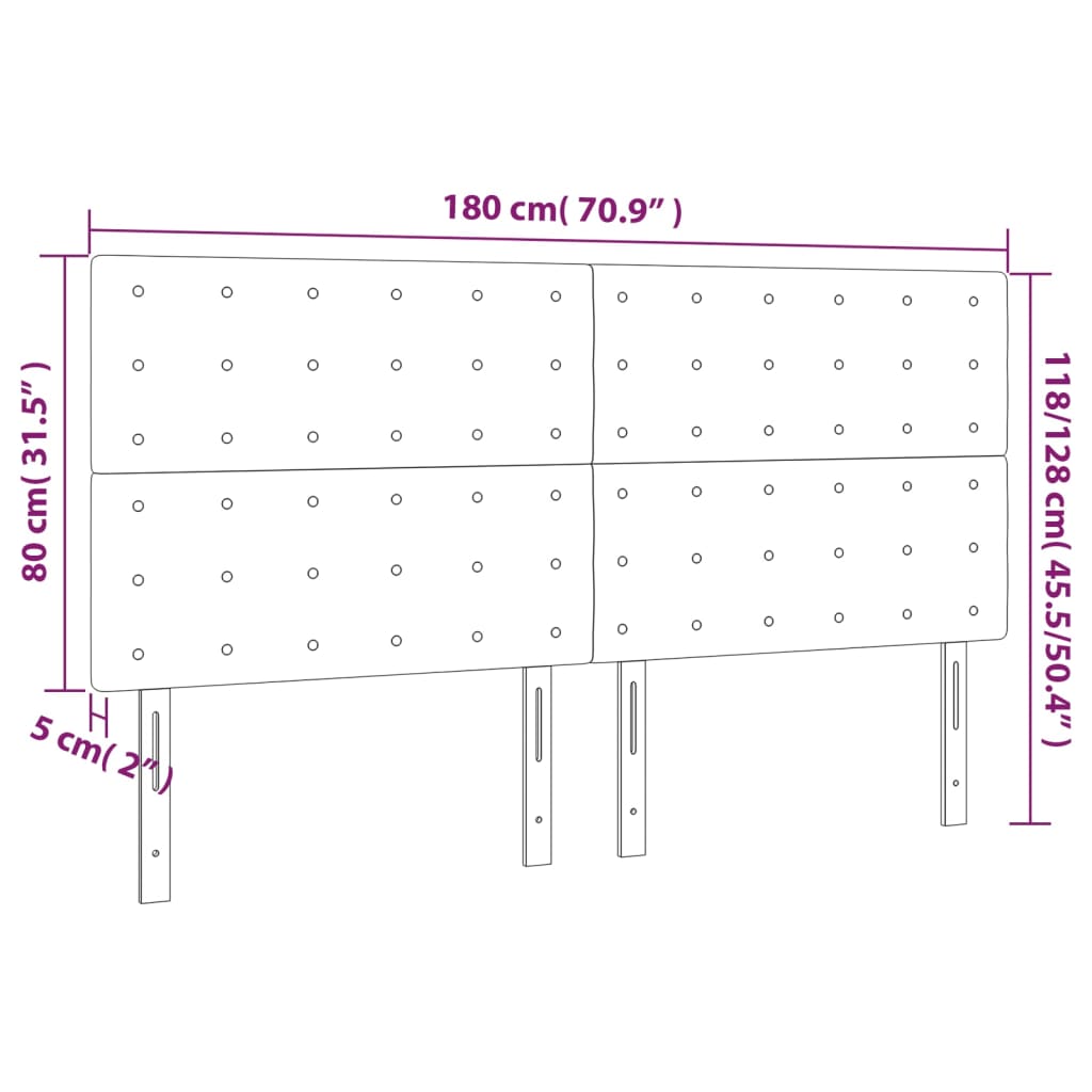 LED Kopfteil Rosa 180x5x118/128 cm Samt