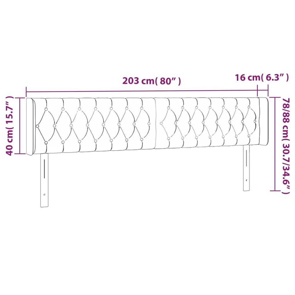 LED Kopfteil Creme 203x16x78/88 cm Stoff