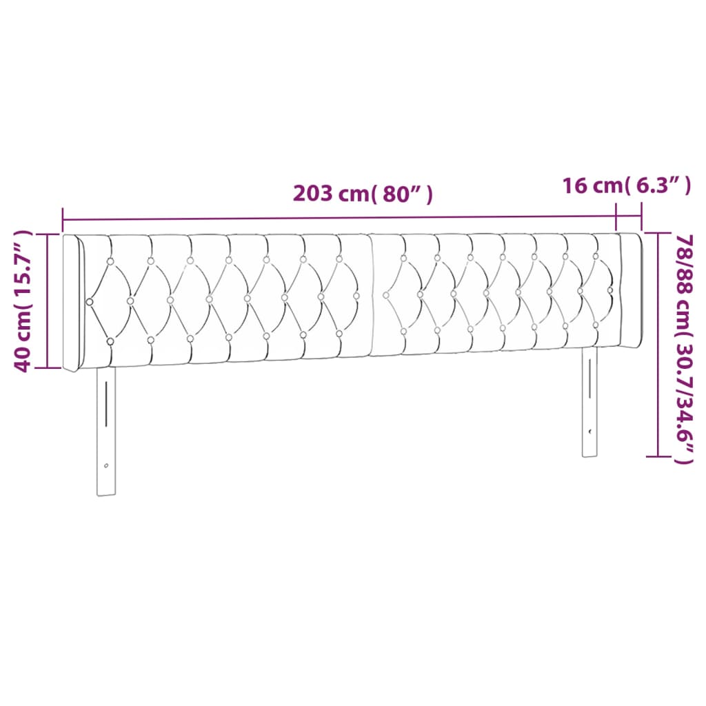 LED Kopfteil Rosa 203x16x78/88 cm Samt