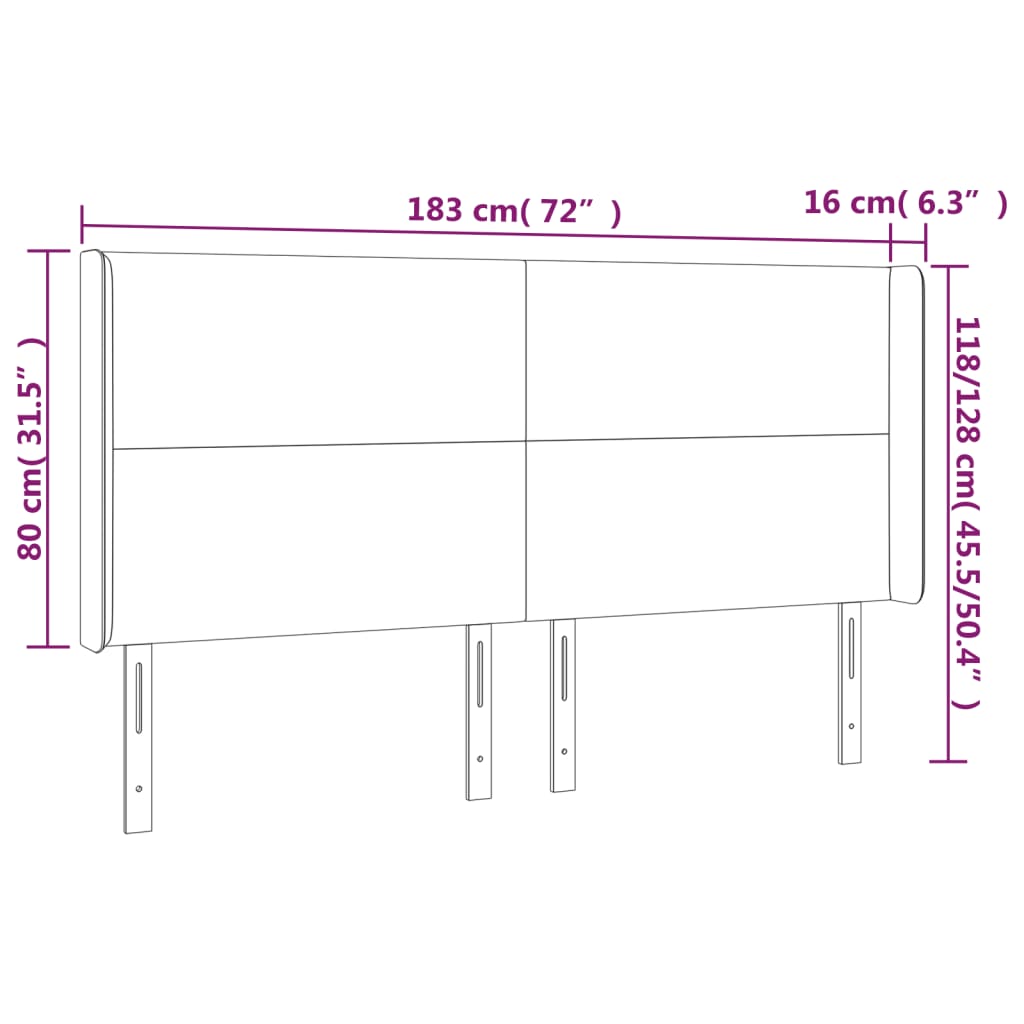 LED Kopfteil Schwarz 183x16x118/128 cm Samt