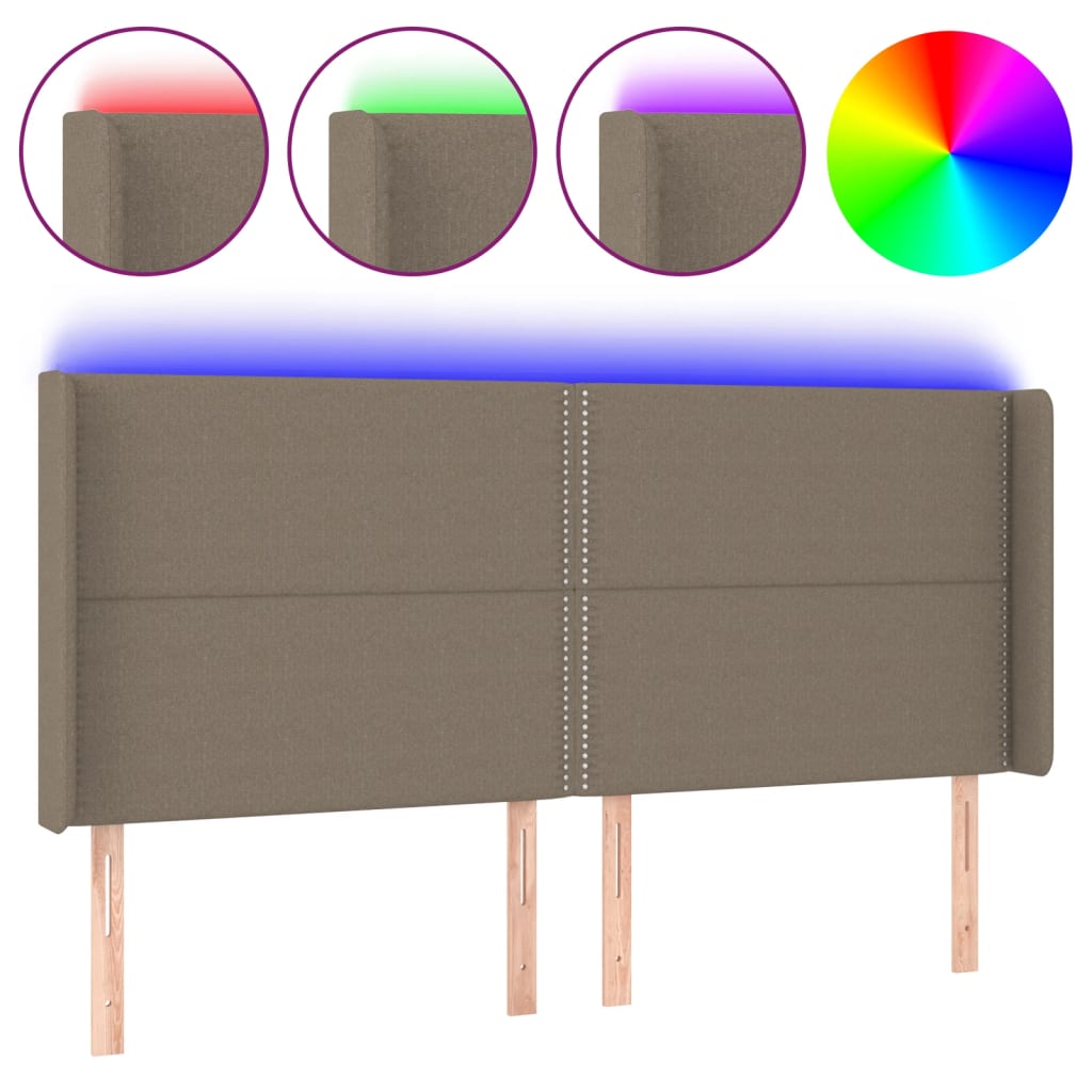 LED Kopfteil Taupe 183x16x118/128 cm Stoff