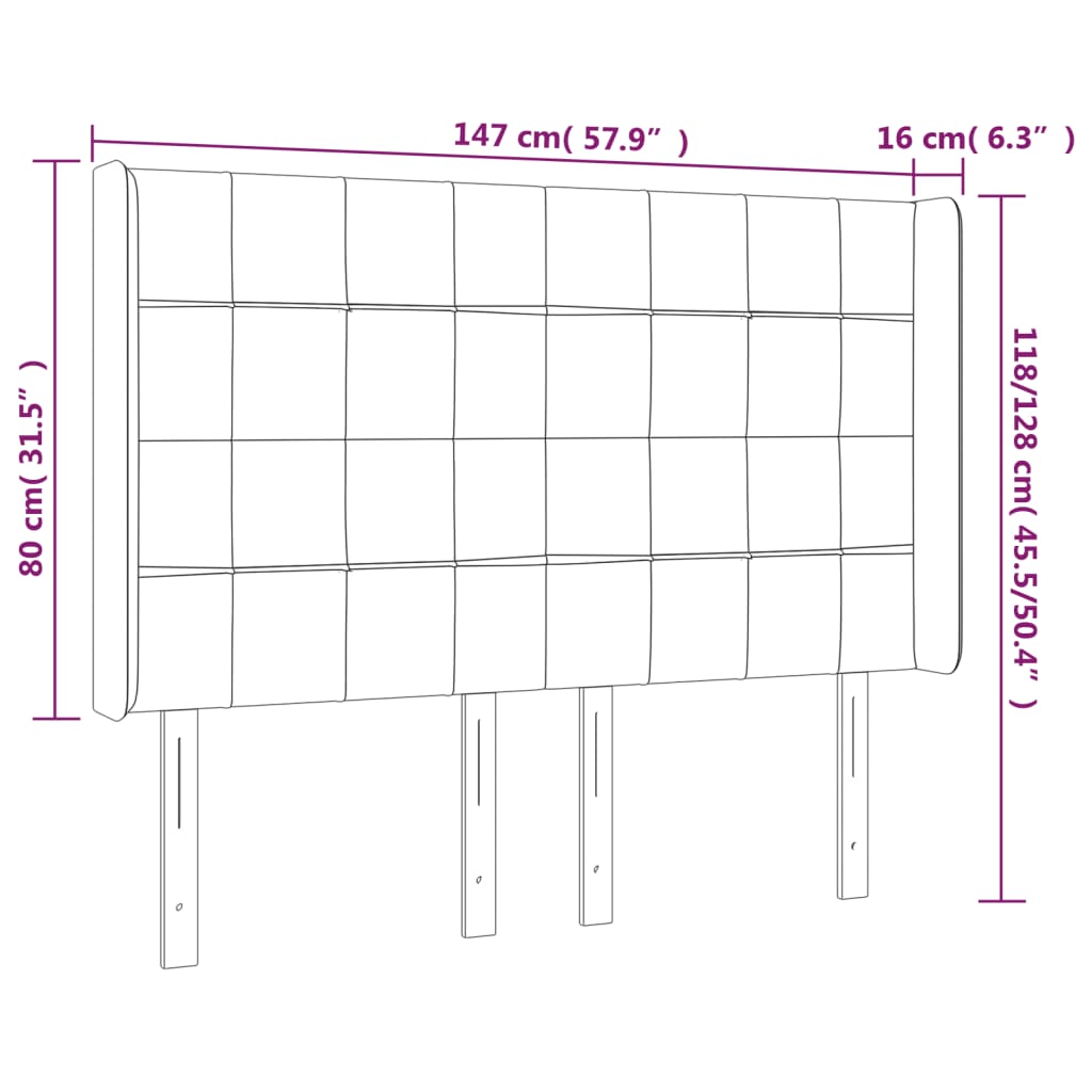 LED Kopfteil Schwarz 147x16x118/128 cm Samt