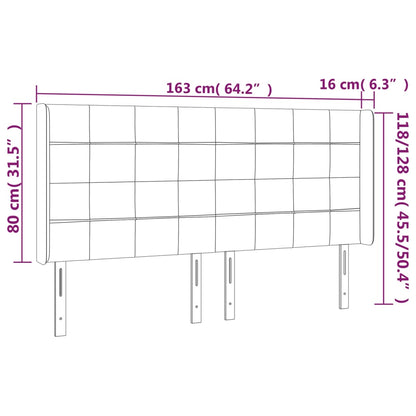 LED Kopfteil Hellgrau 163x16x118/128 cm Samt