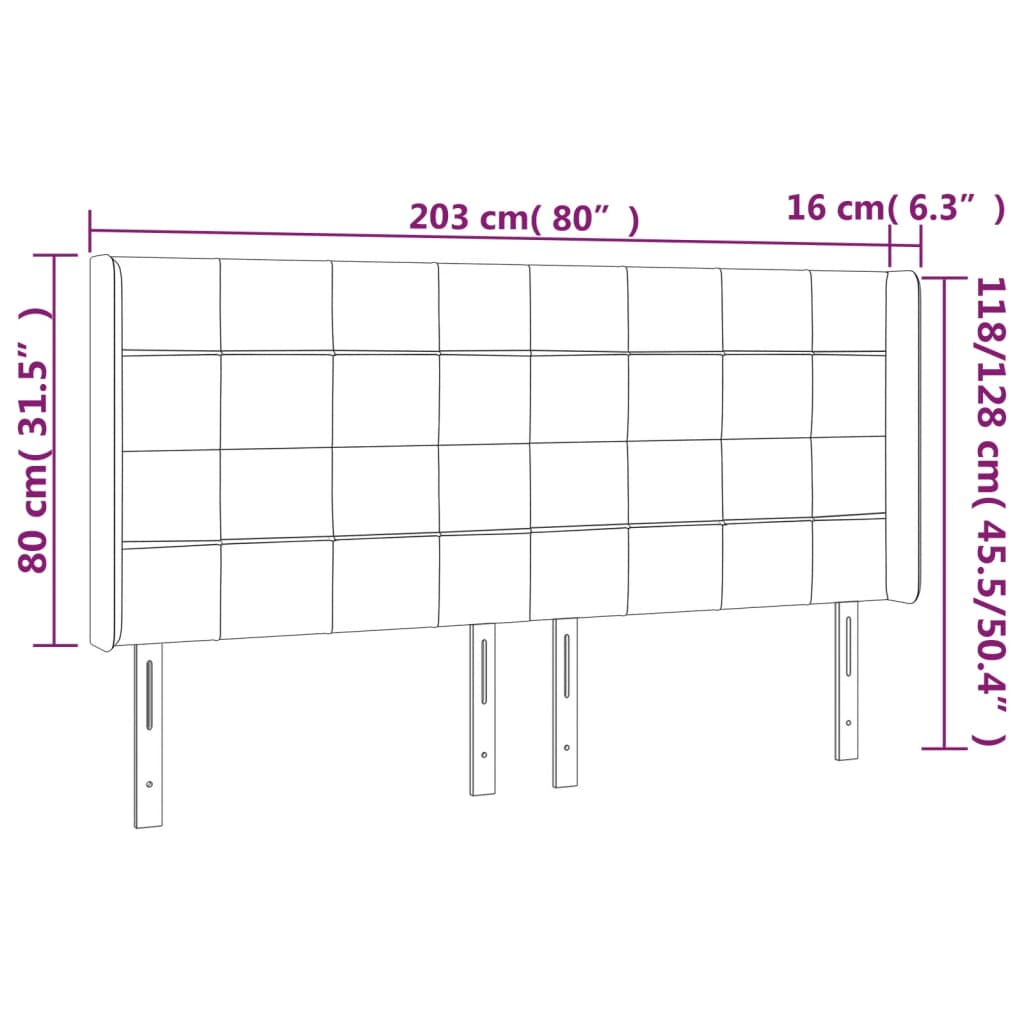 LED Kopfteil Rosa 203x16x118/128 cm Samt