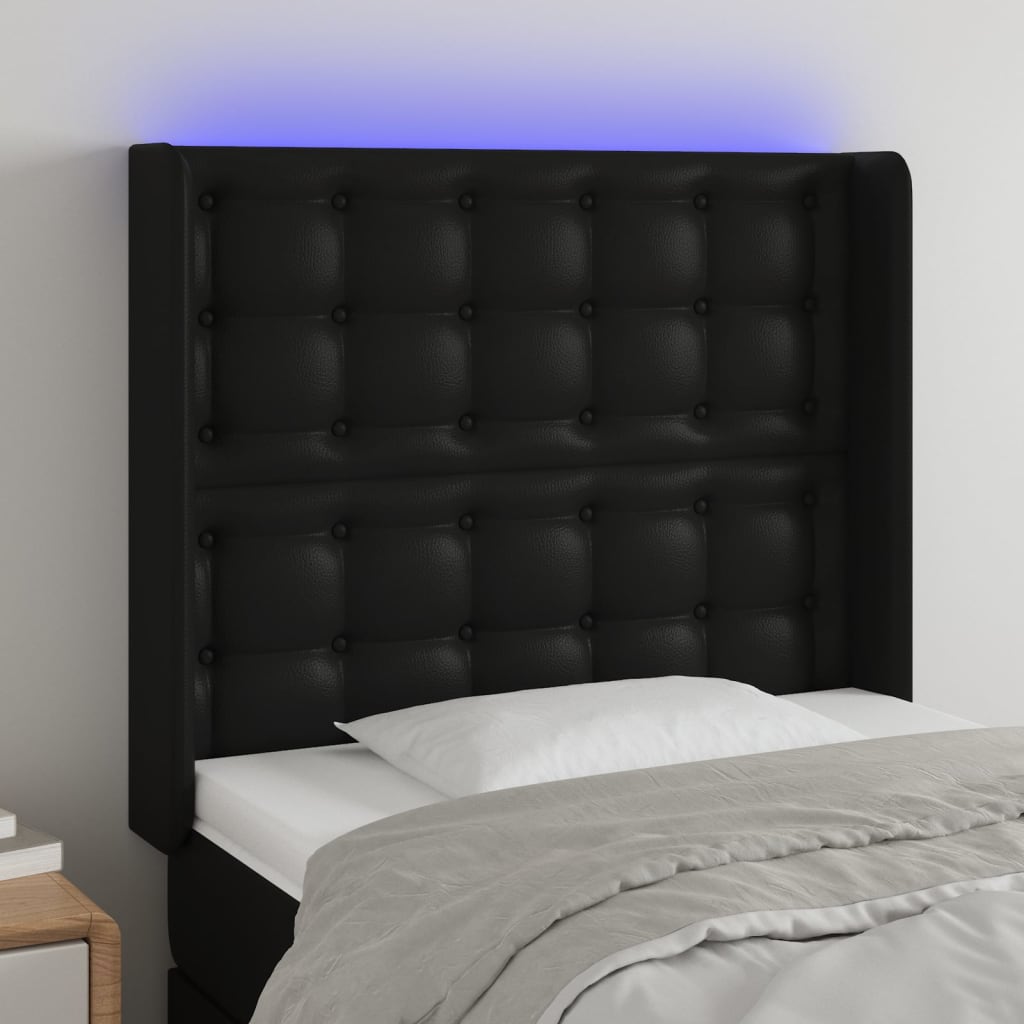 LED Kopfteil Schwarz 83x16x118/128 cm Kunstleder