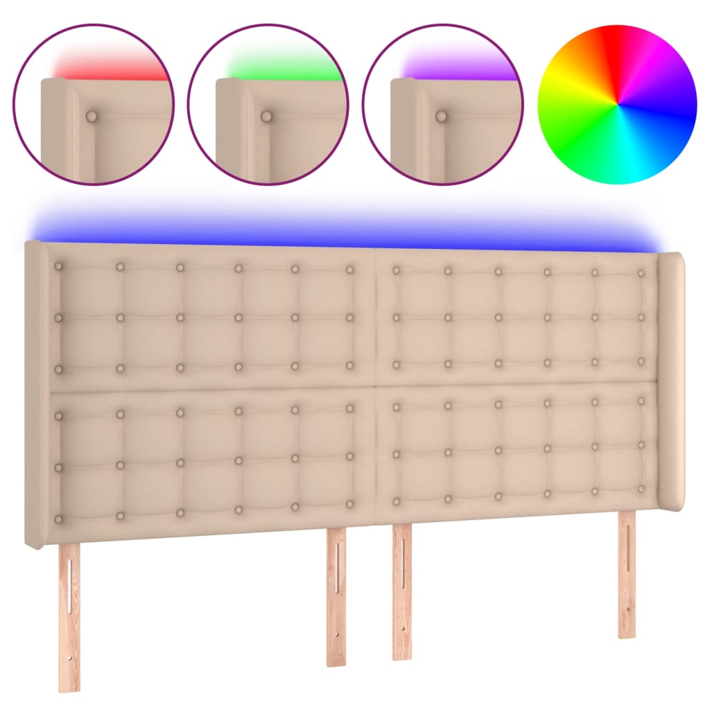 LED Kopfteil Cappuccino-Braun 183x16x118/128cm Kunstleder