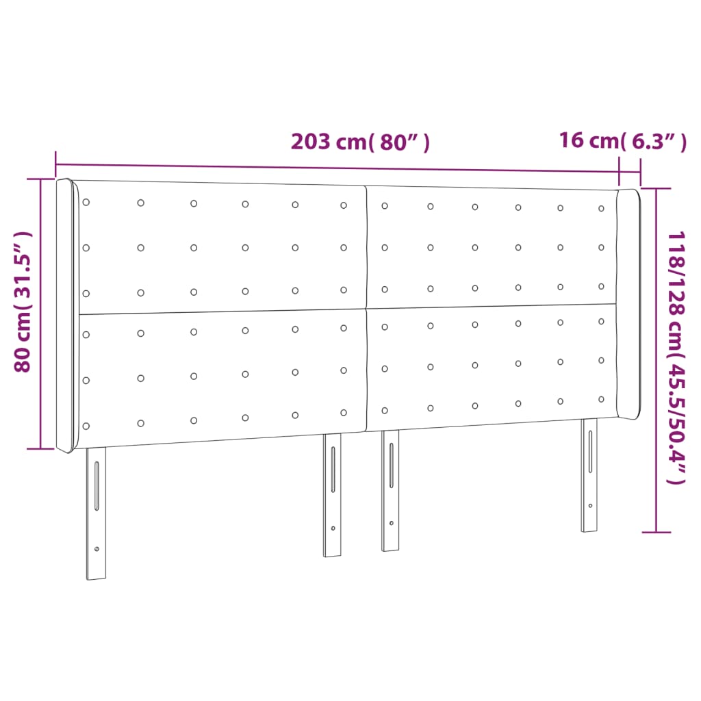 LED Kopfteil Grau 203x16x118/128 cm Kunstleder