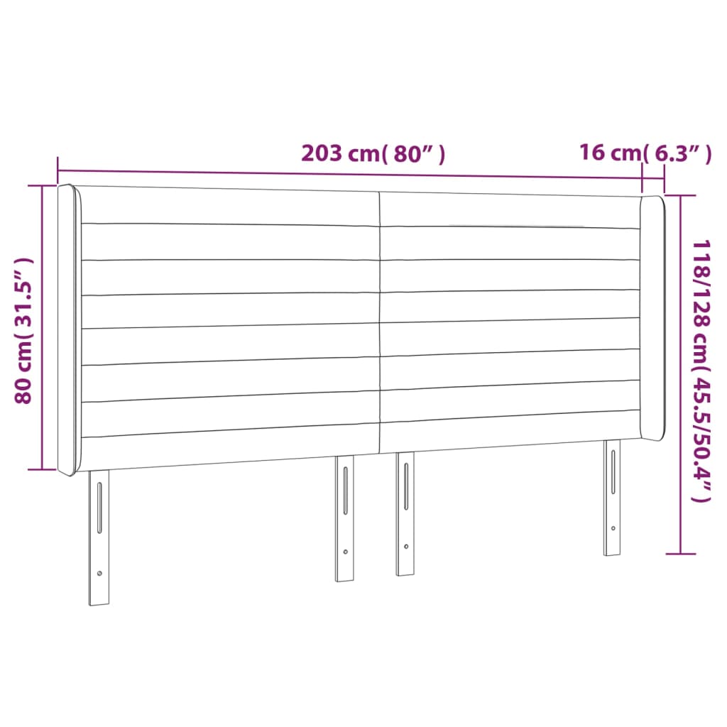 LED Kopfteil Taupe 203x16x118/128 cm Stoff