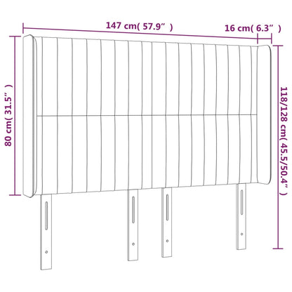 LED Kopfteil Hellgrau 147x16x118/128 cm Stoff