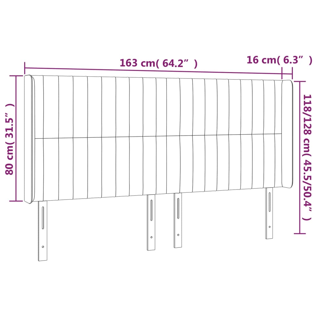 LED Kopfteil Hellgrau 163x16x118/128 cm Stoff