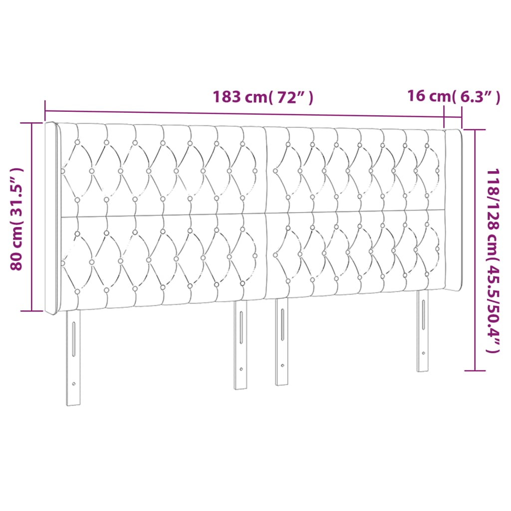 LED Kopfteil Taupe 183x16x118/128 cm Stoff