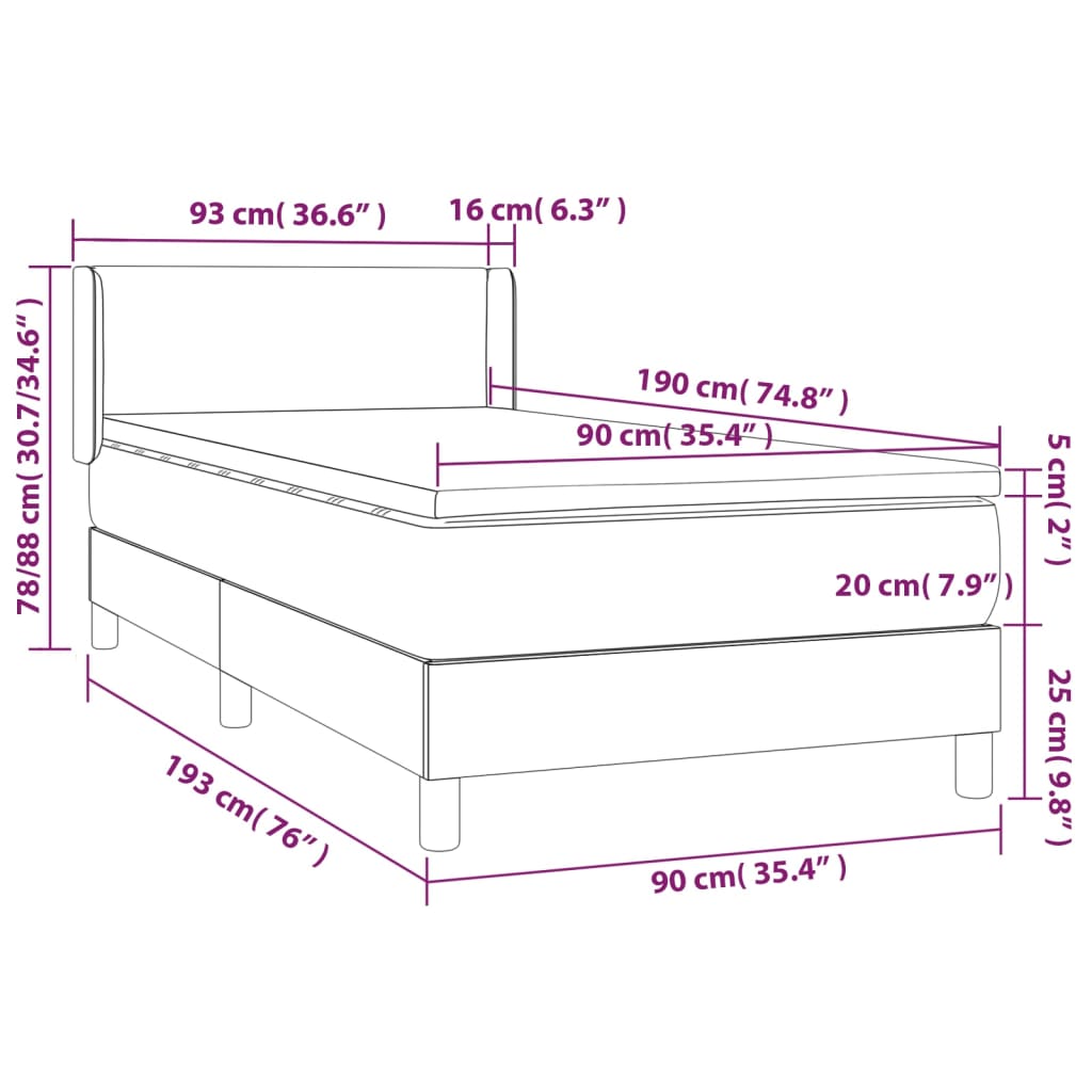 Boxspringbett mit Matratze Dunkelgrau 90x190 cm Stoff