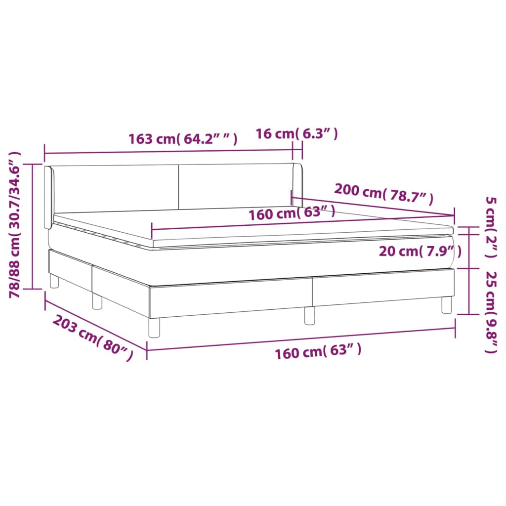 Boxspringbett mit Matratze Blau 160x200 cm Stoff