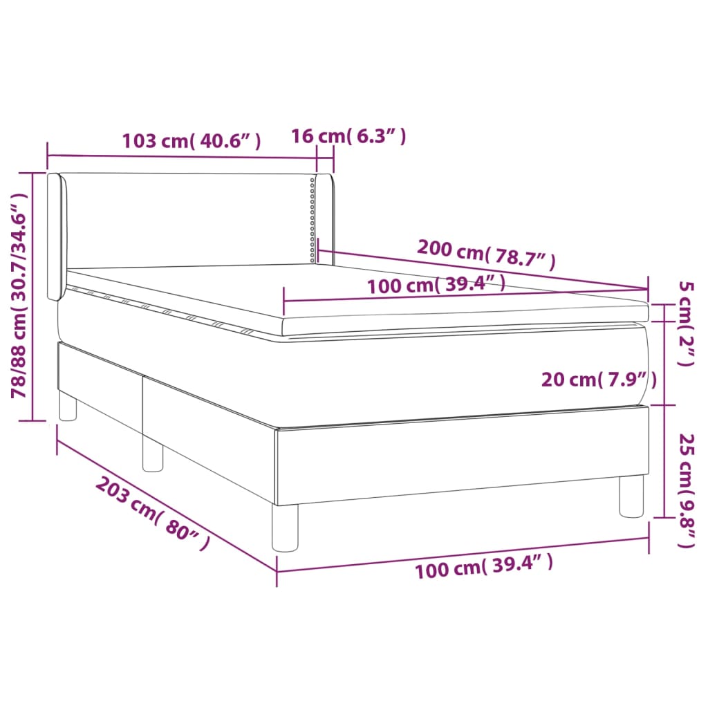 Boxspringbett mit Matratze Taupe 100x200 cm Stoff