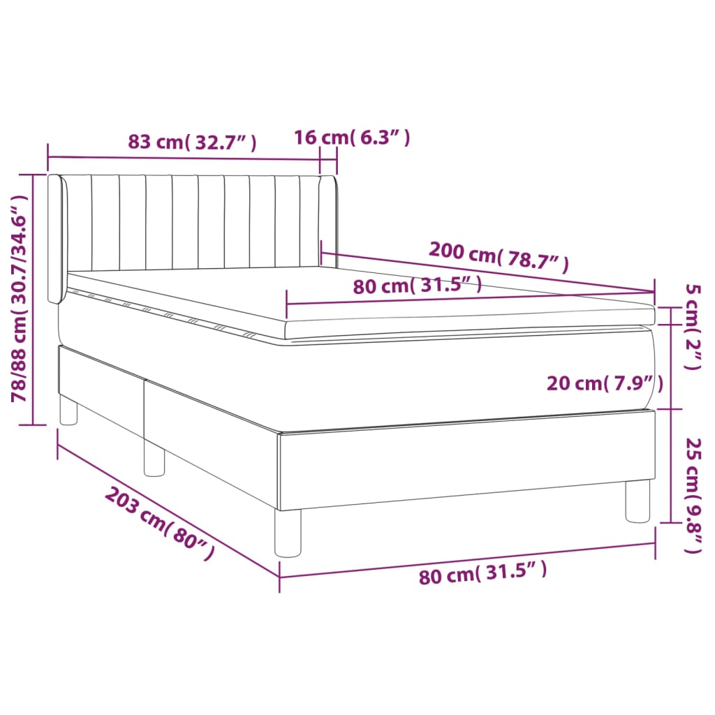 Boxspringbett mit Matratze Dunkelbraun 80x200 cm Stoff