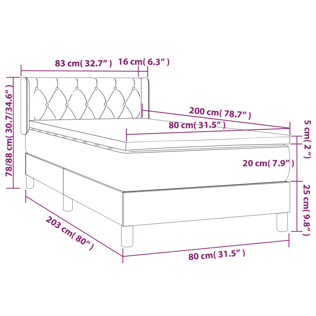 Boxspringbett mit Matratze Hellgrau 80x200 cm Stoff