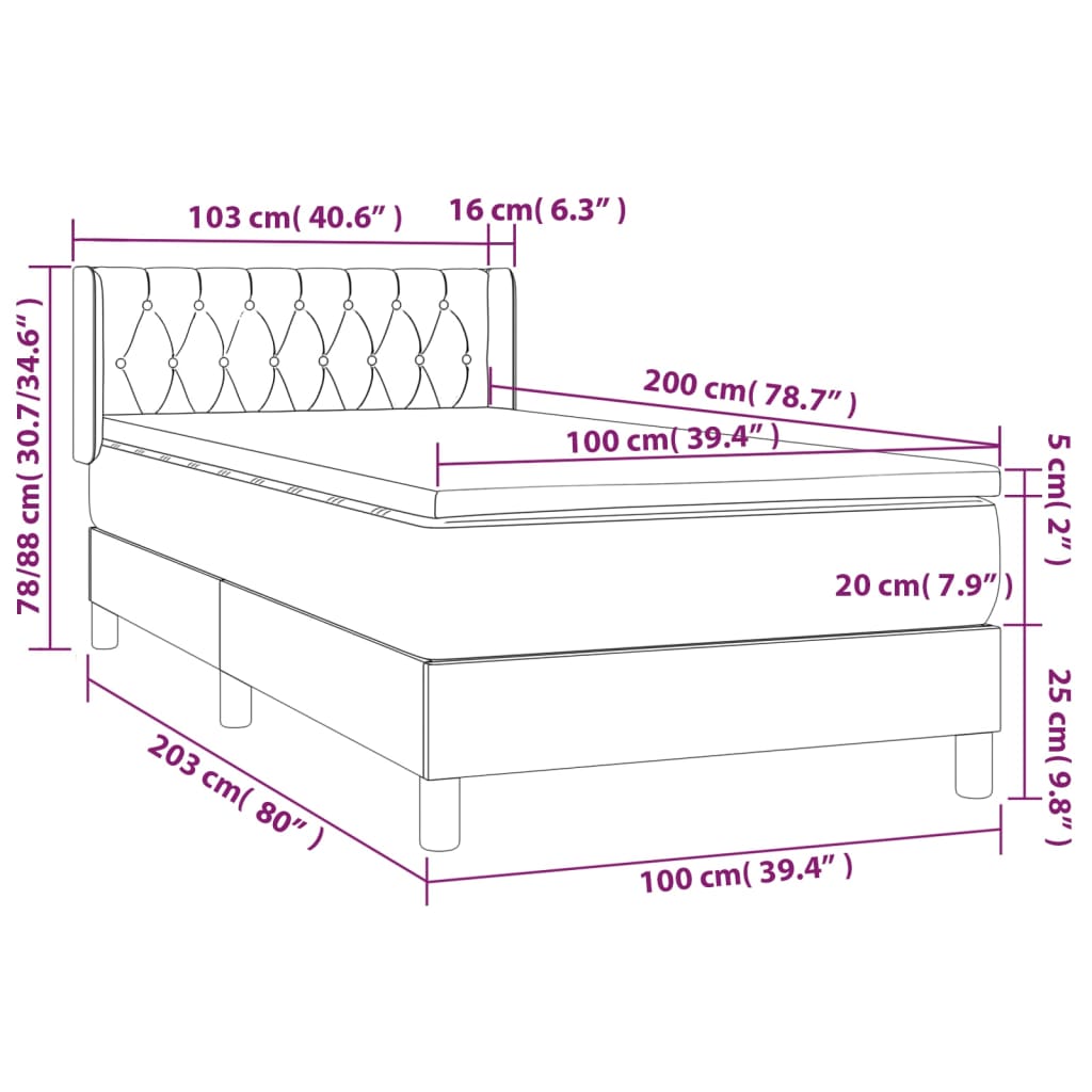 Boxspringbett mit Matratze Hellgrau 100x200 cm Stoff