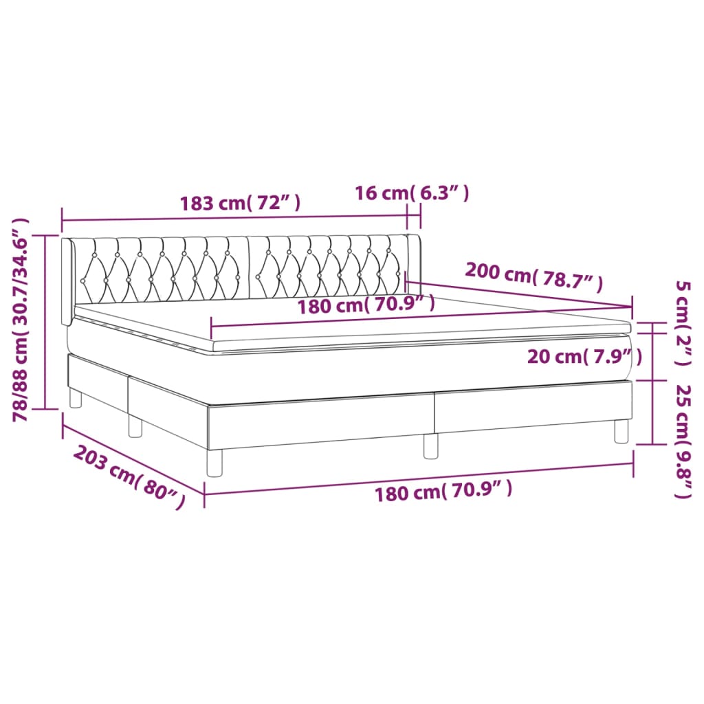 Boxspringbett mit Matratze Hellgrau 180x200 cm Stoff