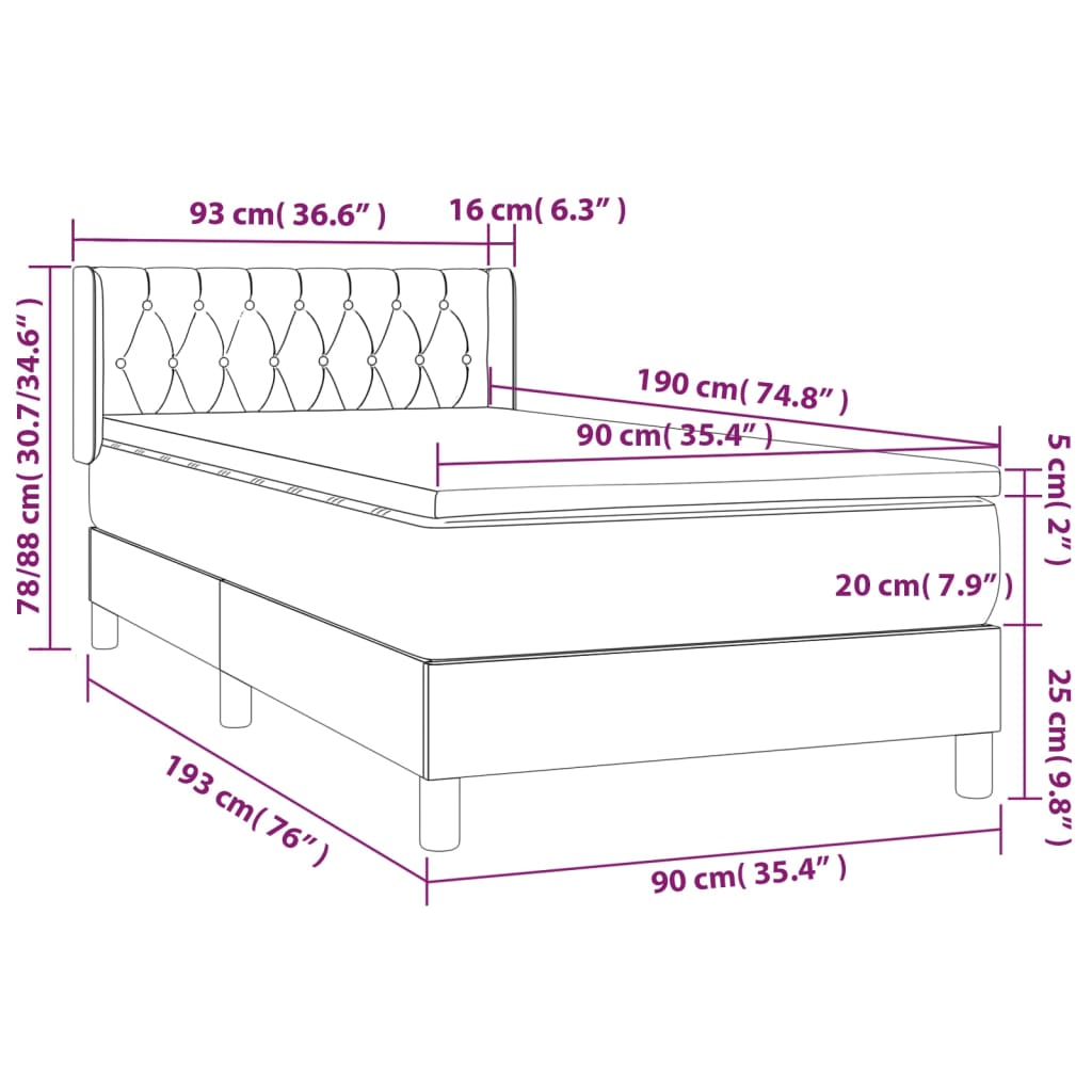 Boxspringbett mit Matratze Dunkelgrau 90x190 cm Stoff