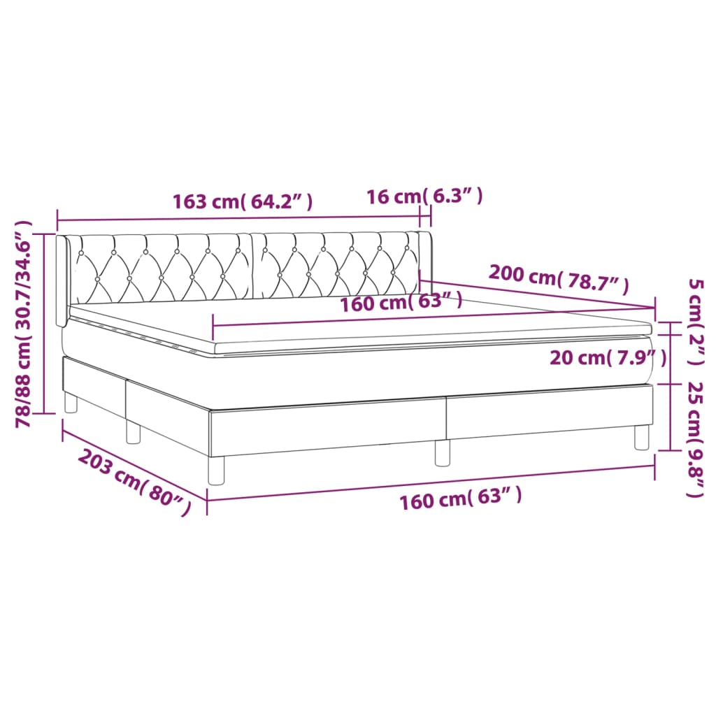 Boxspringbett mit Matratze Dunkelbraun 160x200 cm Stoff