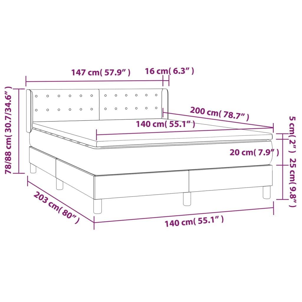 Boxspringbett mit Matratze Blau 140x200 cm Stoff