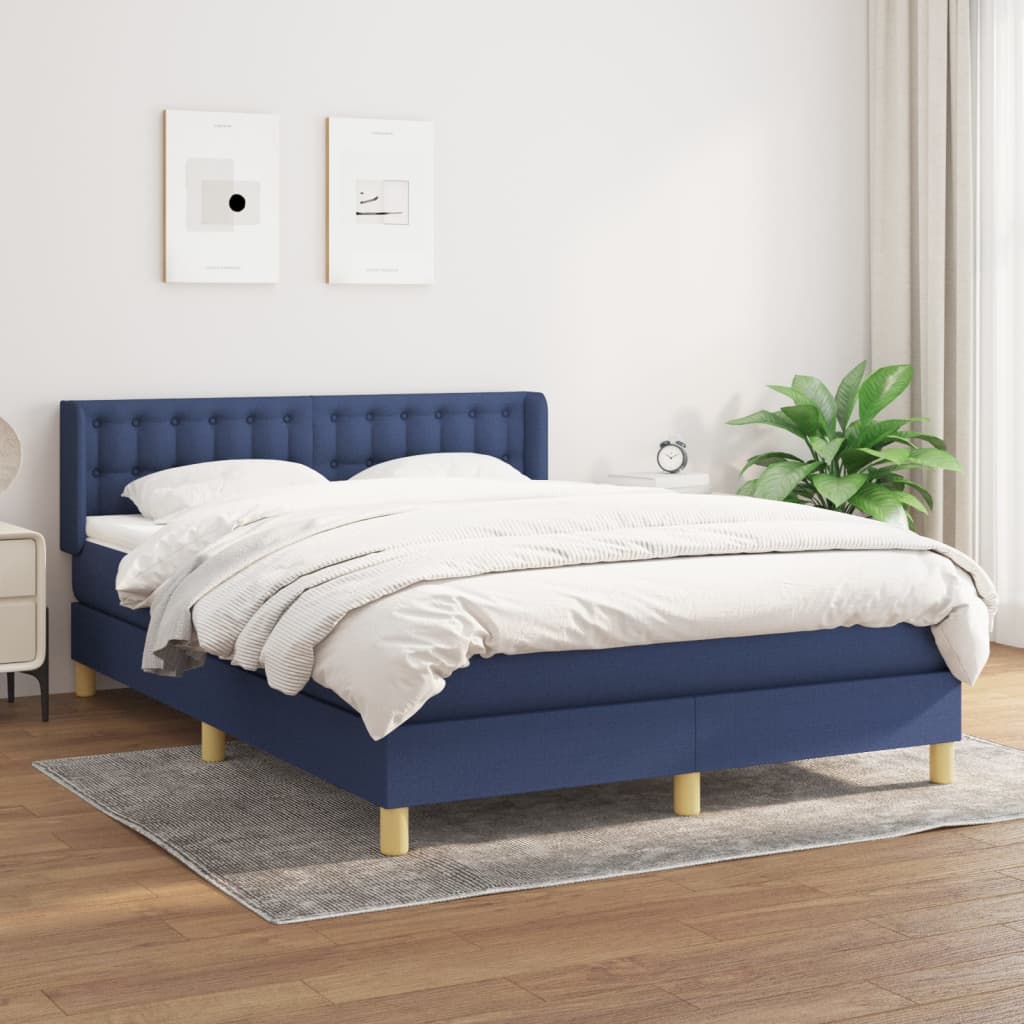 Boxspringbett mit Matratze Blau 140x200 cm Stoff