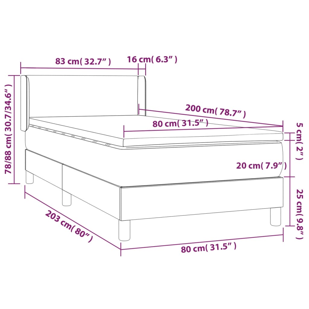 Boxspringbett mit Matratze Cappuccino-Braun 80x200cm Kunstleder