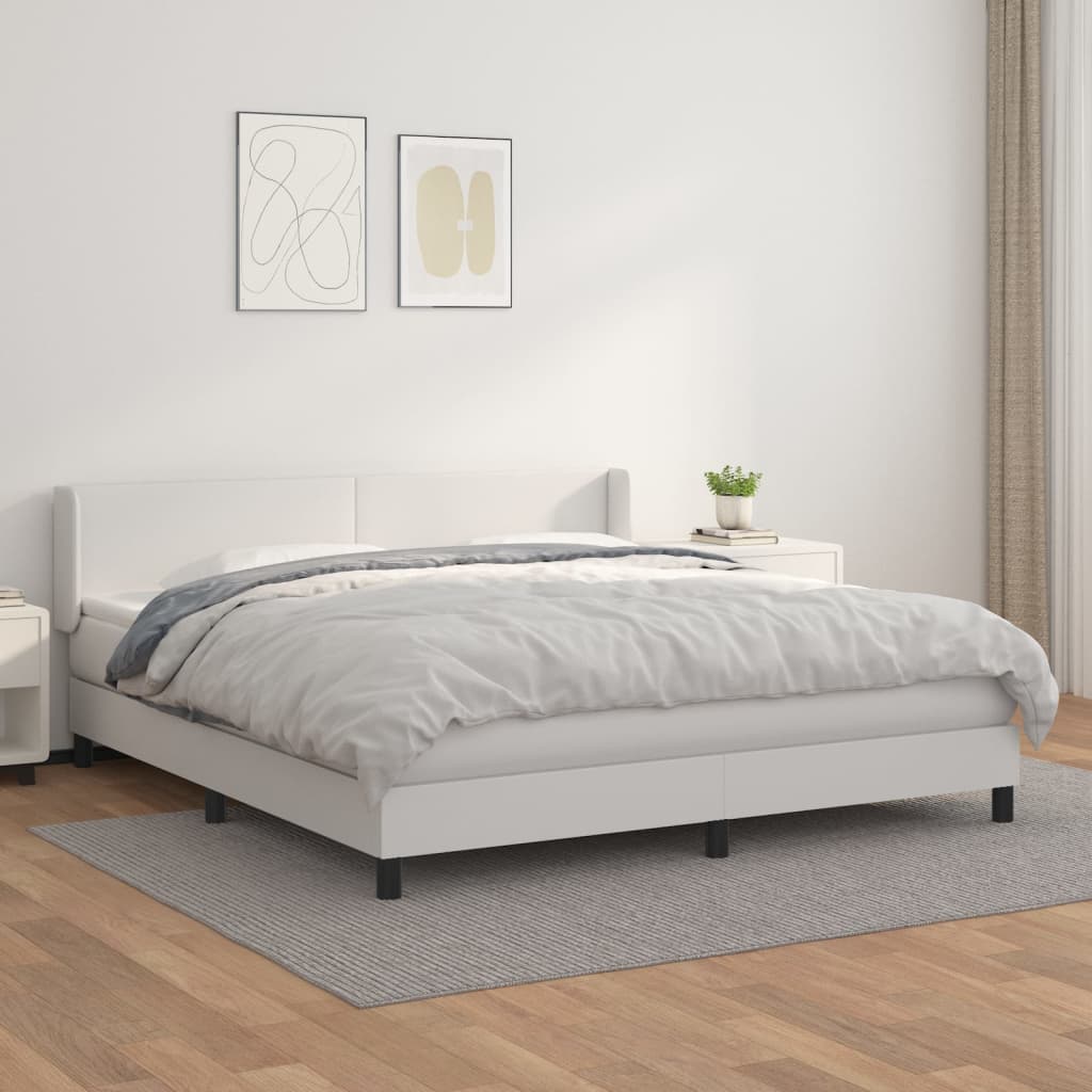 Boxspringbett mit Matratze Weiß 160x200 cm Kunstleder