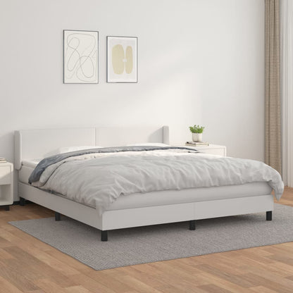 Boxspringbett mit Matratze Weiß 160x200 cm Kunstleder