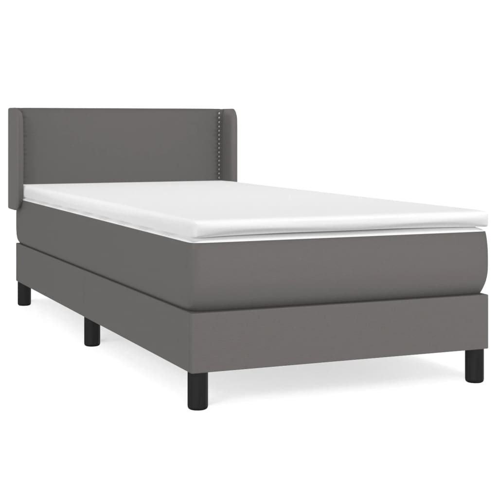 Boxspringbett mit Matratze Grau 90x200 cm Kunstleder