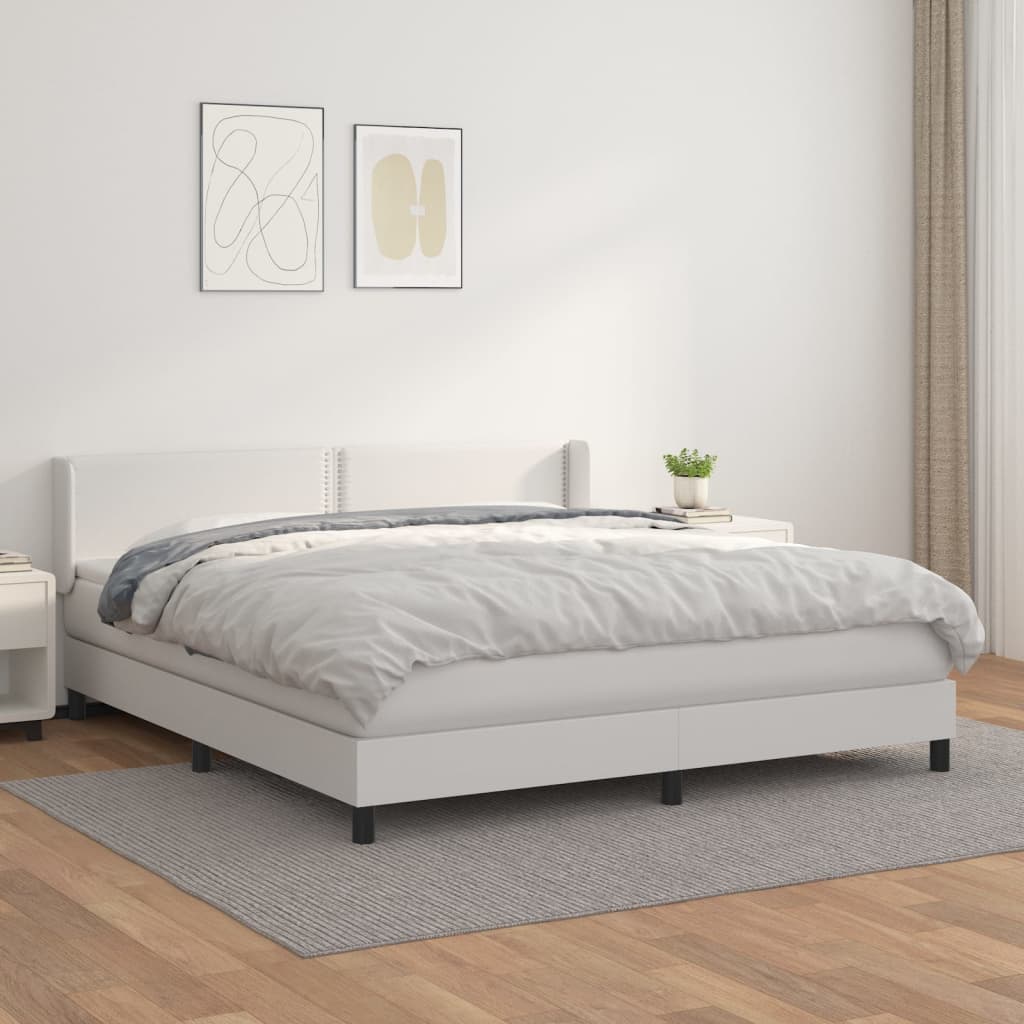 Boxspringbett mit Matratze Weiß 180x200 cm Kunstleder