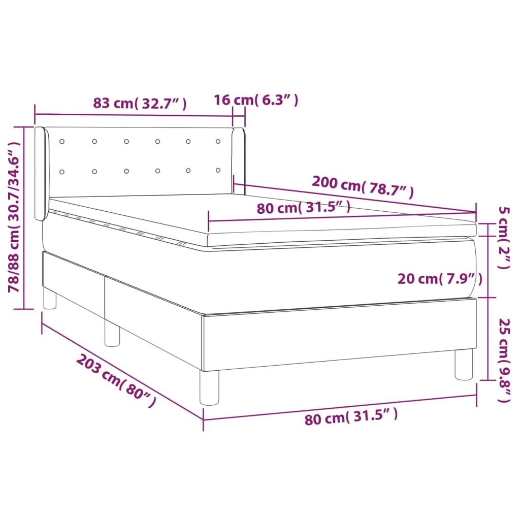 Boxspringbett mit Matratze Grau 80x200 cm Kunstleder