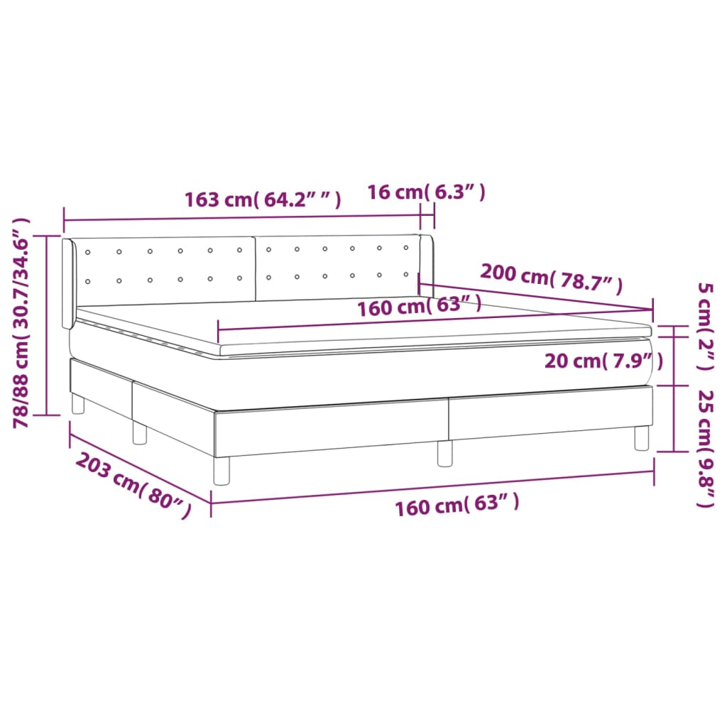 Boxspringbett mit Matratze Grau 160x200 cm Kunstleder