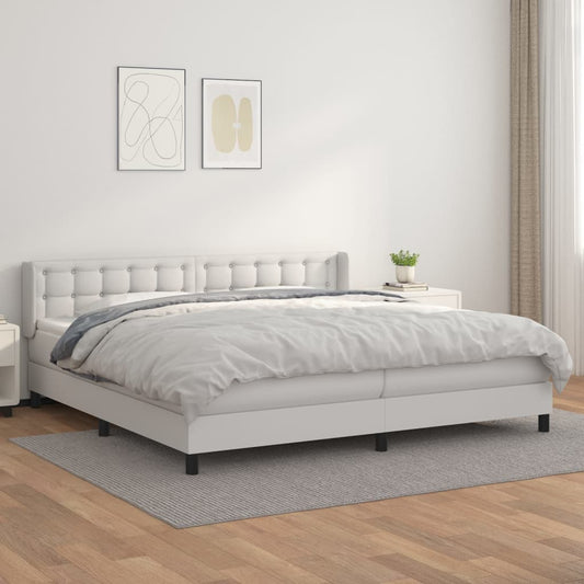 Boxspringbett mit Matratze Weiß 200x200 cm Kunstleder