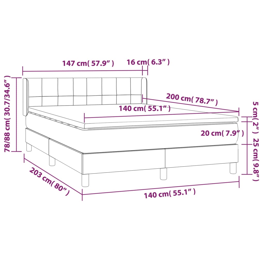 Boxspringbett mit Matratze Dunkelgrau 140x200 cm Samt